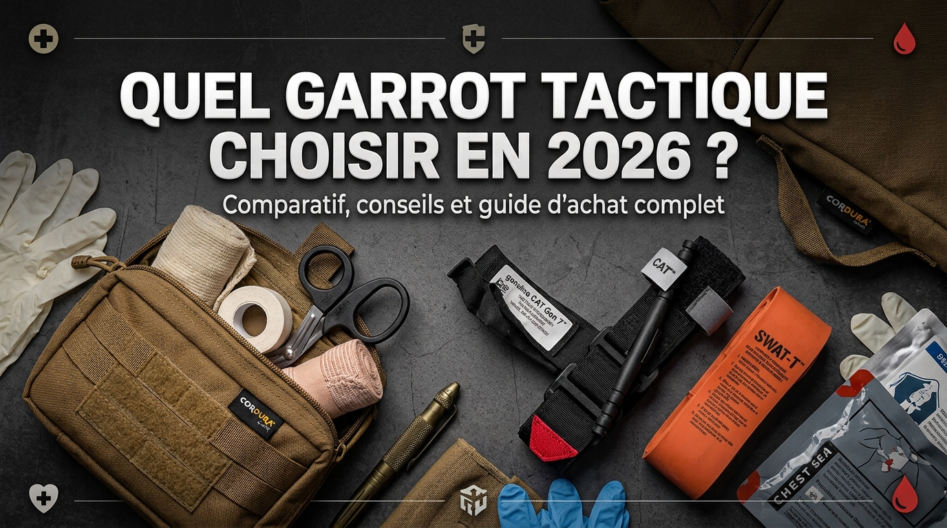 Quel garrot choisir pour arrêter une hémorragie massive ? Découvrez notre comparatif complet (CAT Gen 7, SICH, DNIPRO, SWAT-T, RMT, TMT, RapidStop) et évitez les pièges des contrefaçons.